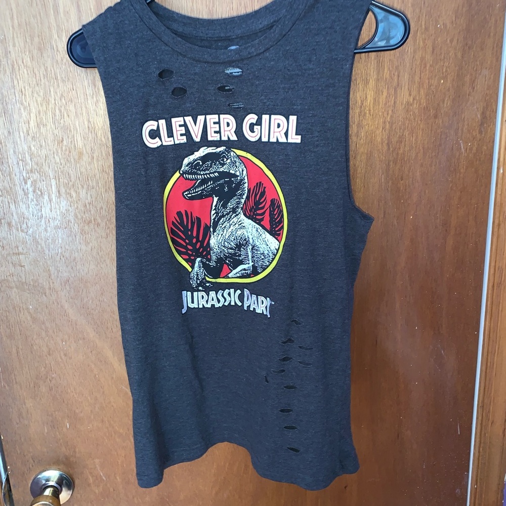 Distressed gray “clever girl” tank top